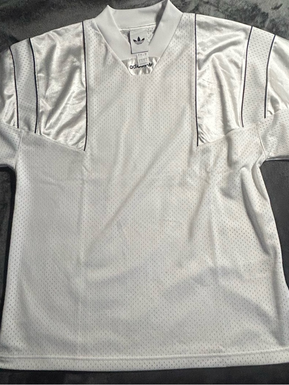 Adidas Originals White Mesh Athletic Jersey with Subtle Black Piping